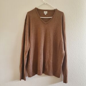 100% Merino Wool J. Crew V-Neck Sweater in Rich Brown, Size XXL
